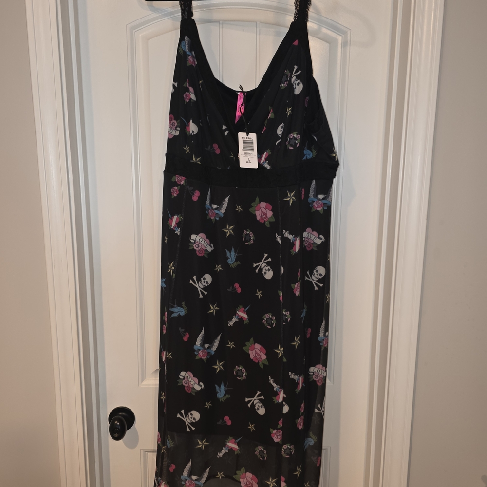 Betsy Johnson Torrid Black Dress with Pink Floral and Skull Accents